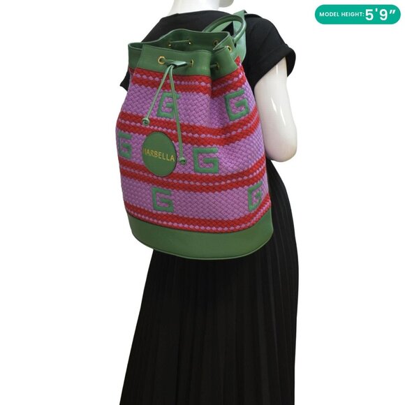 GUCCI  Capri Striped Drawstring Woven fabric Bucket Backpack Bag Multicolor 6636 - Picture 2 of 13